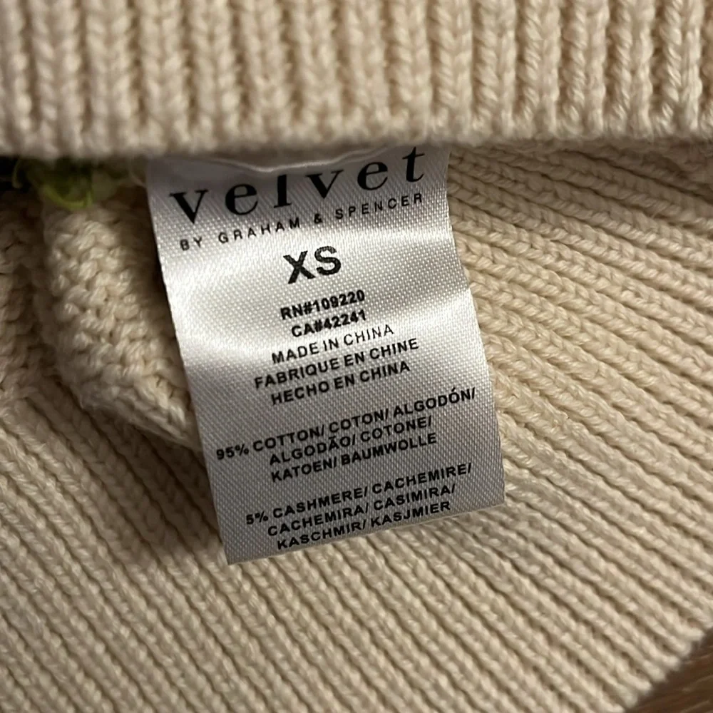 NWT Velvet Women's Lucie Henley Sweater in Cream and Green Stripe size xs